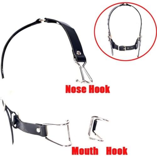 Bdsm Slave Metal Nose Hook And Claw Hook Mouth Spreader Gag,SM Leather Head Bondage Harness Strap Erotic Game Sex Toy For Couple