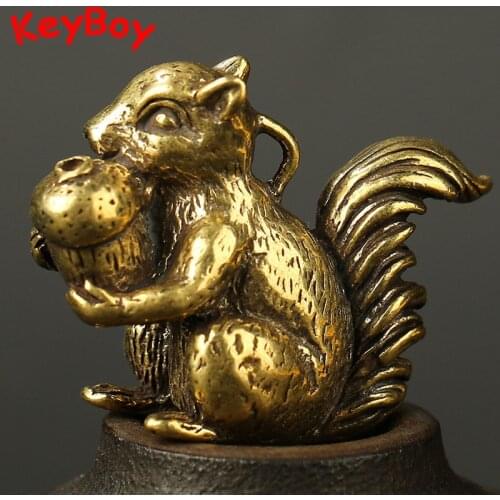 Squirrel Nut Car Keychain Pendant Vintage Copper Squirrel Ornaments Hanging Charm Jewlery Brass Men Key Chain Rings Friend Gifts