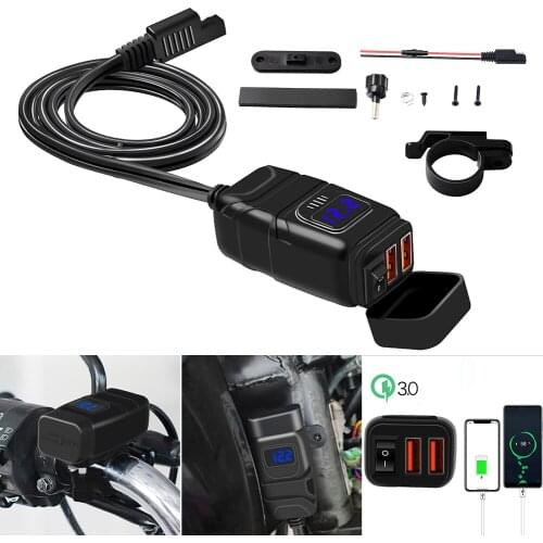 Motorcycle Quick Charger 12V SAE to USB Adapter with Voltmeter On Off Switch Drop Shipping