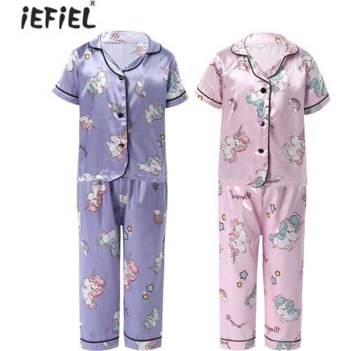 Kids Boys Sleepwear Toddler Girls Pajamas Set Short Sleeve Cartoon Horse Print Tops Pants Nightwear Children Homewear Suit