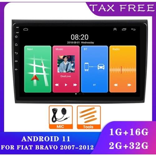 For Fiat Bravo 2007-2012 2DIN 2G 32G MP5 ANDROID 11 Video FM TOUCH SCREEN GPS PLAYER WIFI 4 CORE RDS DSP IPS