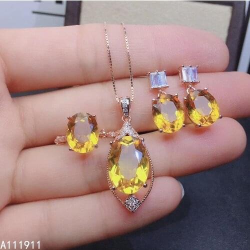 KJJEAXCMY fine jewelry 925 sterling silver inlaid Citrine exquisite necklace pendant ring earring female Suit fashion