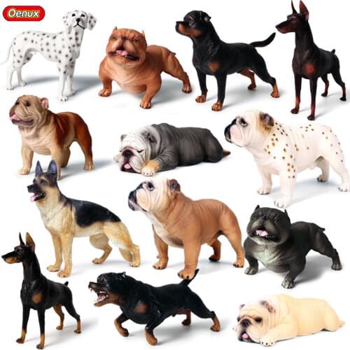Oenux Classic Big Dog Animal Simulation Doberman Pinscher Rottweiler Dalmatian Bully dog Action Figures Pvc Cute Pet Model Toys