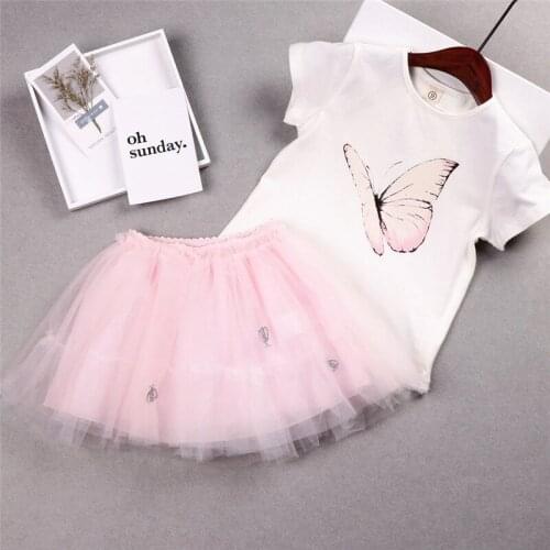 Dulce Amor Girls Clothes Set Summer Butterfly Print T-Shirt+Tutu Skirt Girls 2PCs Short Sleeve Outfits Fashion Clothing For 3-7Y