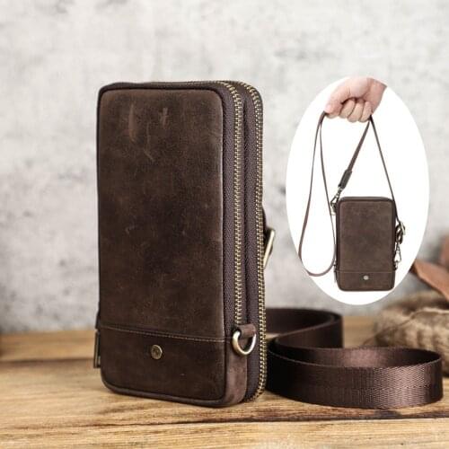 Genuine Leather Brown Men Messenger Bags Male Bag Multifunctional Crossbody Shoulder Bag Male Classic Men Phone Waist Bag