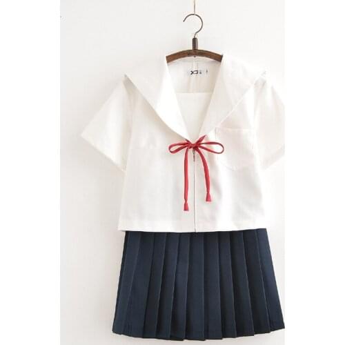 Japanese Sailor Suit For Girls Summer Student Japan Short-sleeved Tops+ Pleated Skirt School Uniform Set Cute Cosplay JK Costume