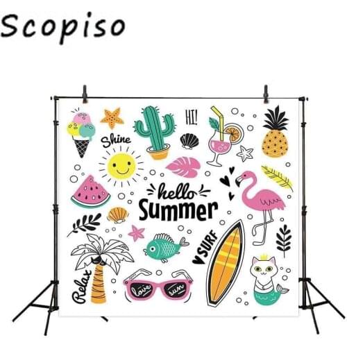 Scopiso cartoon colorful graffiti photography background summer vacation funny flamingo kid portrait studio photo background