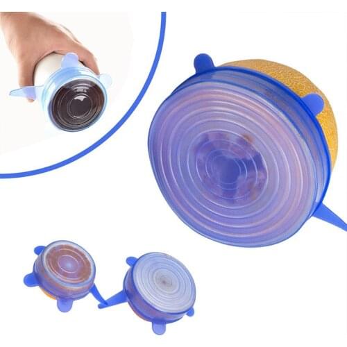 6 Pcs of Reusable Food Packaging Lids Suitable for Fresh Food Vacuum Sealing Lid Stretch Silicone Lid Kitchen Supplies