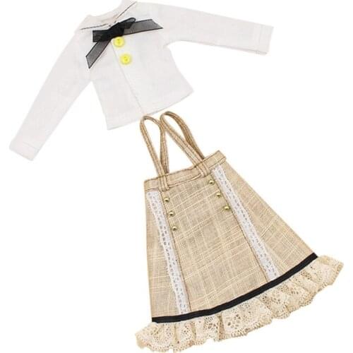 ICY DBS Blyth doll dress clothes shirt with black bow strap overalls brown Autumn toy dress anime outfits