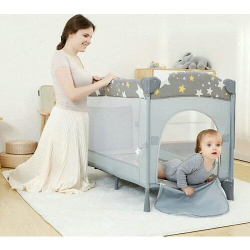 Baby Crib Playpen, Multifunctional Foldable Kids Travel Cot, Portable Splicing Bed For Newborns