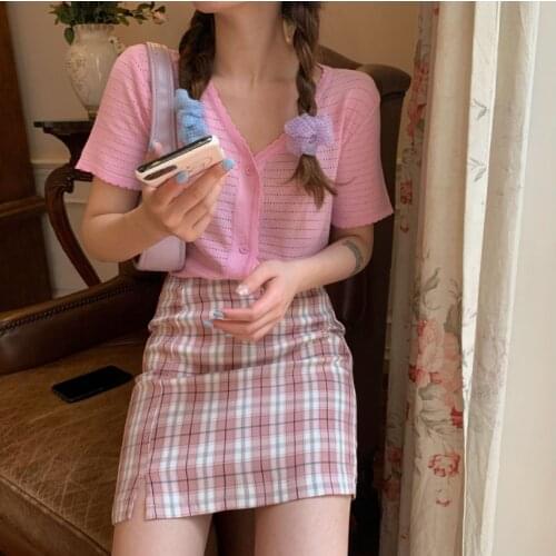 Mini Skirts Spring Summer Female Skirts Korean Colored Plaid Skirt Women 2021 Student Chic Short Skirts Fashion Sexy