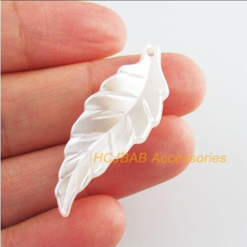 Fashion 40Pcs New Leaves Charms Acrylic Pendants White Plant 14x29mm