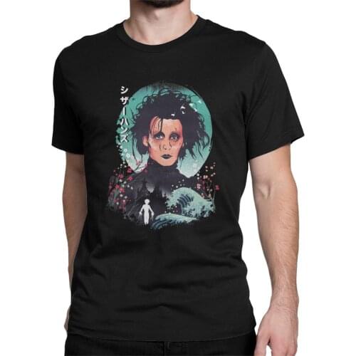 Men T-Shirts Japanese Ukiyo E Edward Classic Vintage Cotton Tees Short Sleeve Edward Scissorhands T Shirt Crew Neck Tops Summer
