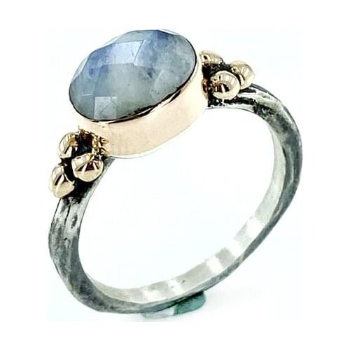 Natural Real Moon Stone Hand Production Authentic sterling Silver Ring