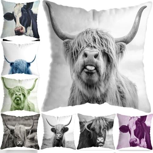 Nordic Highland Cattle Home Decorative Polyester Pillow Cover Lovely Cow Throw Pillows Case Minimalist Pillows