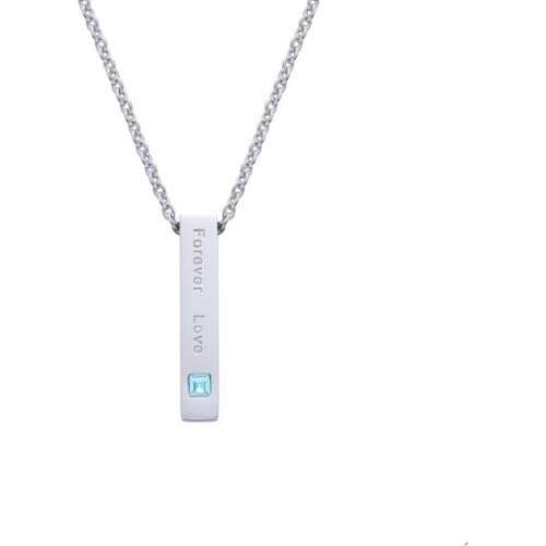 Stainless Steel Lovers Zircon Stone Forever Love Long Bar Pendant Necklace Jewelry Fashion Women Bar Necklaces Gift For Him