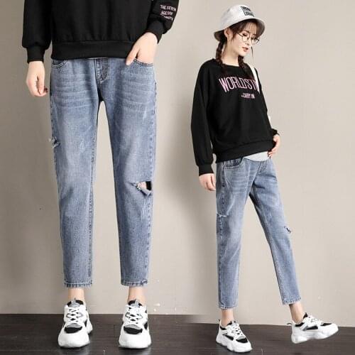 2020 NEW Maternity Denim Jeans Pregnancy Clothes for Pregnant Women Pregnancy Nine Pants Bottom Fashion Hole Trousers Maternal