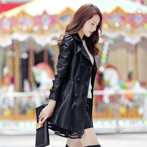 New Plus Size 5XL Leather Jackets Fashion Black Lace Skirt Coats Medium Long Slim Womens Blazer Trench Red Elegant Coat f1324