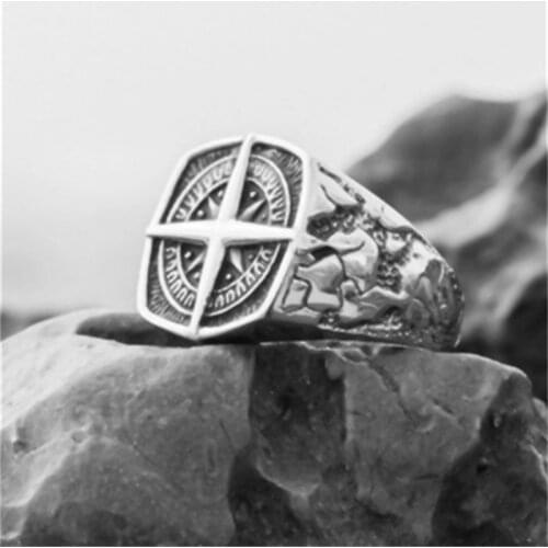 New Creative Retro Geometric Design Compass Cross Ring 2021 New Fashion Trend Wild Hip-Hop Punk Style Men’s Party Ring Gift