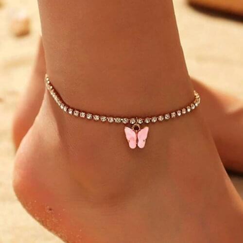 Fashion Butterfly Anklets For Women Rhinestone Foot Pendant Chain Jewelry Girl Anklet Foot Ankle Bracelet Summer Beach Jewelry