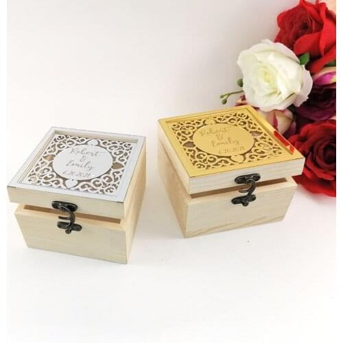 Personalized Festival Decoration jewelry Storage Wood Boxes Laser Engraving Acrylic Mirror Gift Packaging Storage Box,Ring Box