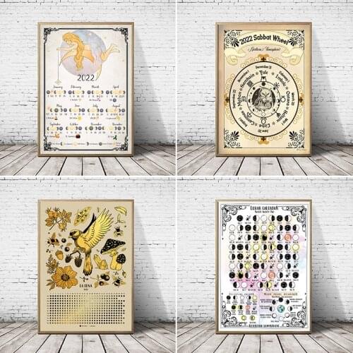 2021 Moon Phases Calendar Canvas Art Poster Print USA & Europe Time Zones Chart Art Painting Picture Home Wall Art Decor