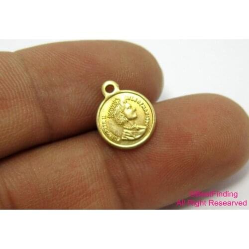 20pcs Brass pendant 10mm Elizabeth II Raw brass Pound charms R438