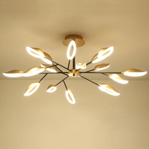 Nordic Design Gold Leaf Led Pendant Lights Living Dining Room Decor Led Pendant Lamp Bedroom Hanging Light Suspension Luminaire