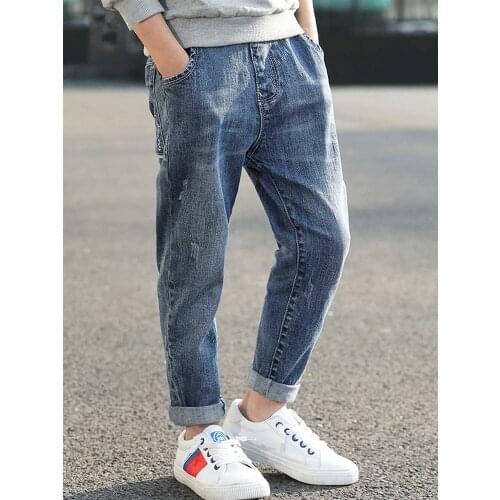 Big Boys Casual Jeans Trousers Autumn Denim Pants Kids Children Korean Loose Pants Bottoms Clothing 5-14 Years