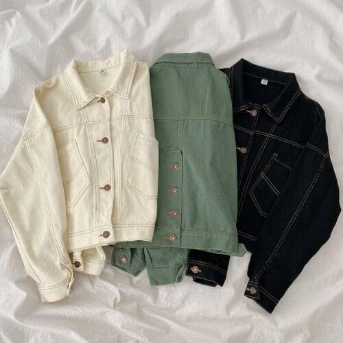 Plus size vintage solid Women jean jacket 2021 Autumn Korean fashion Loose Long sleeve short denim jackets casual female coa