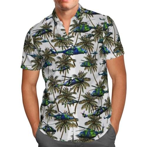 Helicopter Print Short Sleeve Shirts For Men Loose Cardigan Button Shirts Plus Size Hawaiian Style Summer 2021 Ventilated Shirt