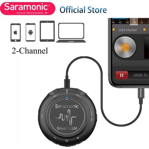 Smart V2M Ultra-Portable Audio Interface with Two Omnidirectional Lavaliers for Apple Lightning (iPhone & iPad), Android USB-C