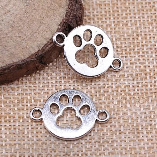 Charms for Jewelry Making Findings Handmade DIY Craft 20pcs Antique Silver Color 24x16mm Dog Paw Connector Charms Pendant