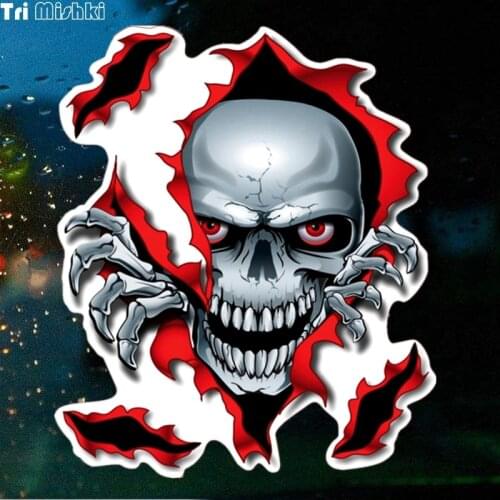 Tri Mishki 14*16cm 1-4 pieces Skull is crawling out colorfull car sticker funny auto car stickers HZX434