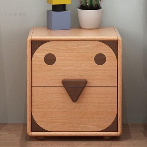 Solid Wood Childrens Bedroom Nightstand Modern Minimalist Apartment Cartoon Storage Cabinet Nordic Home Furniture Bedside Table