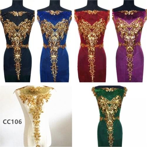 Zsbszc gold sequin lace fabric blue red tassel mesh embroidered wedding gown applique patch for dress DIY decorate CC106