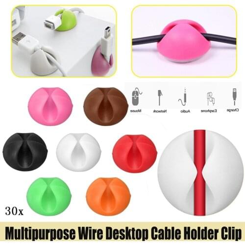 30pcs/Set USB Wire Cable Line Fastener Clip Car Desk Wall Clips Holders Organizer Retainer Clamp Clamps Tie Lines Fixed Clips