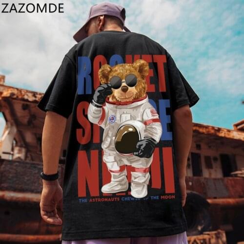 ZAZOMDE Spring and Summer New Style Slim Cartoon Astronaut Bear Pattern Printing Daily Short Sleeve Round Neck T-shirt For Man