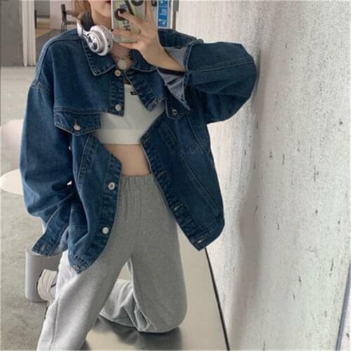 Women Casual Jacket Autumn Winter Korean Style Solid Color Backless Denim Coats Turn-Down Collar Long-Sleeved Jeans 5A041