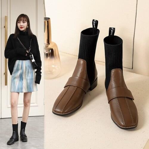 Boots Women Square head Ankle Boots for Women Short Plush Winter Shoes Women Botas Mujer 34-45