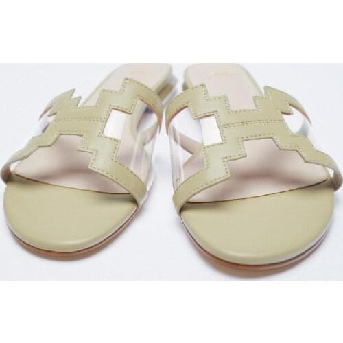 ZAR Slippers Women Summer Luxury 2021 New Khaki Round Toe H Casual Flat Sandals Brand Woman Beach Shoes Plus Size 41 Femme