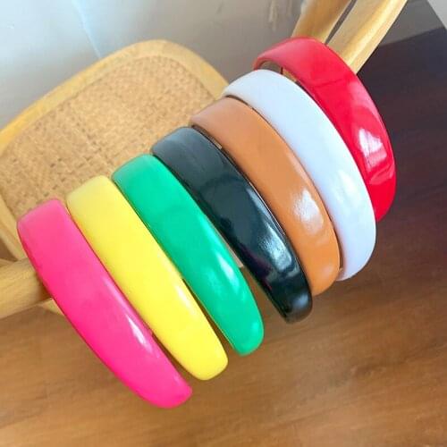 QCOOLJLY Women Girls Headbands PU Shiny Leather Hairbands Sweet Hair Holder Headwear INS Fashion Hair Accessories Headwear