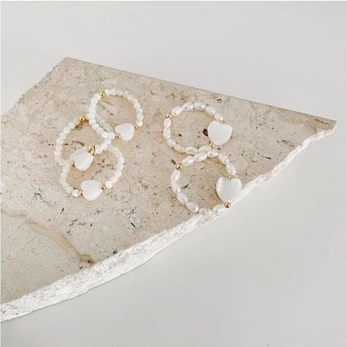 Fashion Big Heart Shape Geometric Pearl Paved Rings For Women 2021 New Jewelry Elastic Rope Ring Adjustable