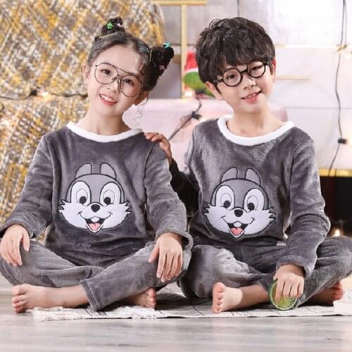 Winter Children Panda Pajamas Set Warm Flannel Sleepwear Girls Loungewear Coral Fleece Kids Pijamas Home Suits Teenage Clothes