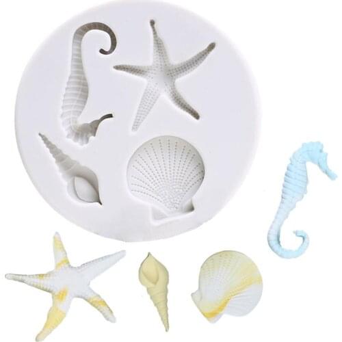 1Pcs Sugarcraft Fondant Mold Shell Starfish Silicone Cupcake Chocolate Candy Molds Sea Horse Cake Decorating Baking Tools