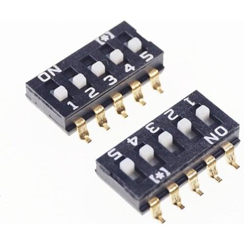 1000pcs/Tape&Reel Dip Switches SPST 5 Position 2.54mm 0.100" pitch SMD Slide (Standard) Actuator raised Gull Wing Straight