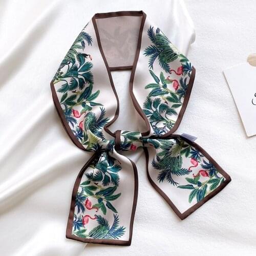 2021 Long Small Silk Scarf Women Fashion Leopard Print Narrow Neckerchief Tie Package Belt Hair Band Lady Skinny Scarf Female