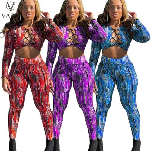 VAZN 2021 Autumn Retro Open Sexy Club High Waist Hollow Out Full Sleeve Top Long Pencil Pants Slim Women 2 Piece Set