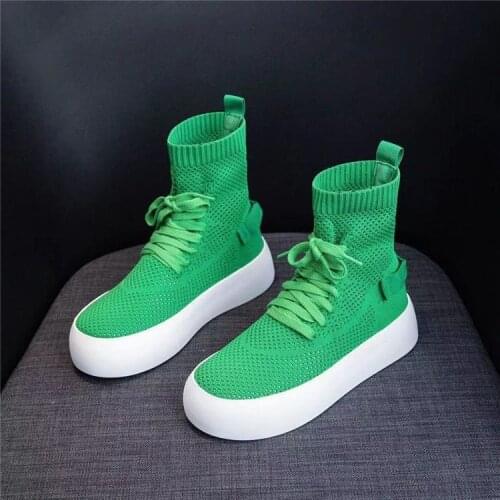 2021 Stretch Boots High-top Socks Shoes Women Knitted Autumn Hollow Womens Shoes New High-top Casual Womens Platform Sock Boots
