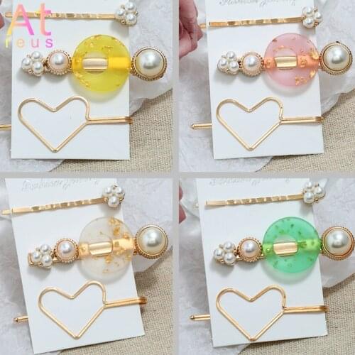 3piece Pearls Hair Clips for Women Fashion Sweet Imitation Korean Style BB Heart Hairpins Alloy Round Girls INS Hair Accessories